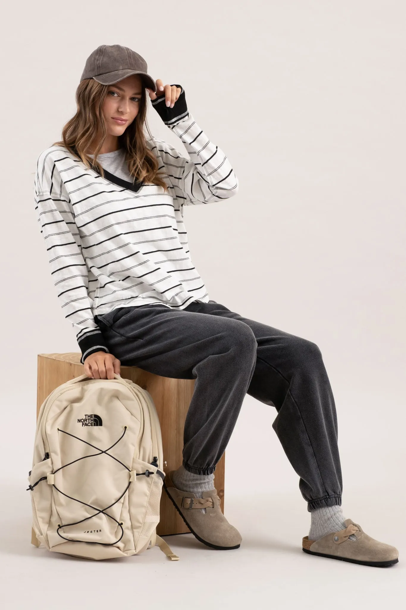 CONTRAST STRIPED V NECK LONG SLEEVE sold by Blu Pepper