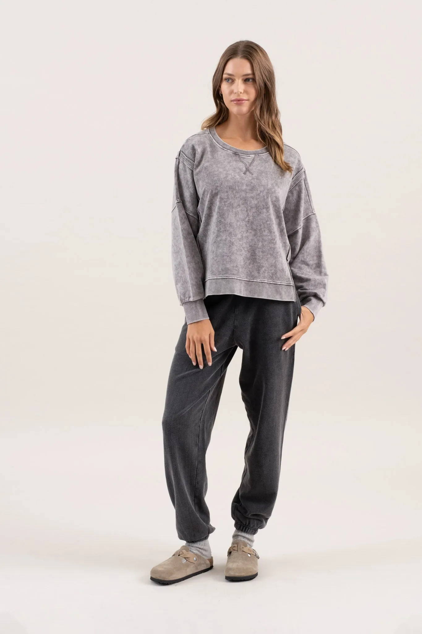 PLUS WASHED EXTENDED SHOULDER KNIT TOP sold by Blu Pepper product image thumbnail 5