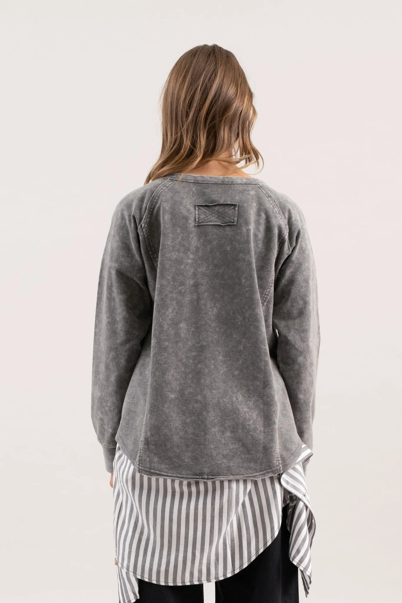 WASHED HENLEY RAGLAN LONG SLEEVE KNIT TOP sold by Blu Pepper product image thumbnail 2