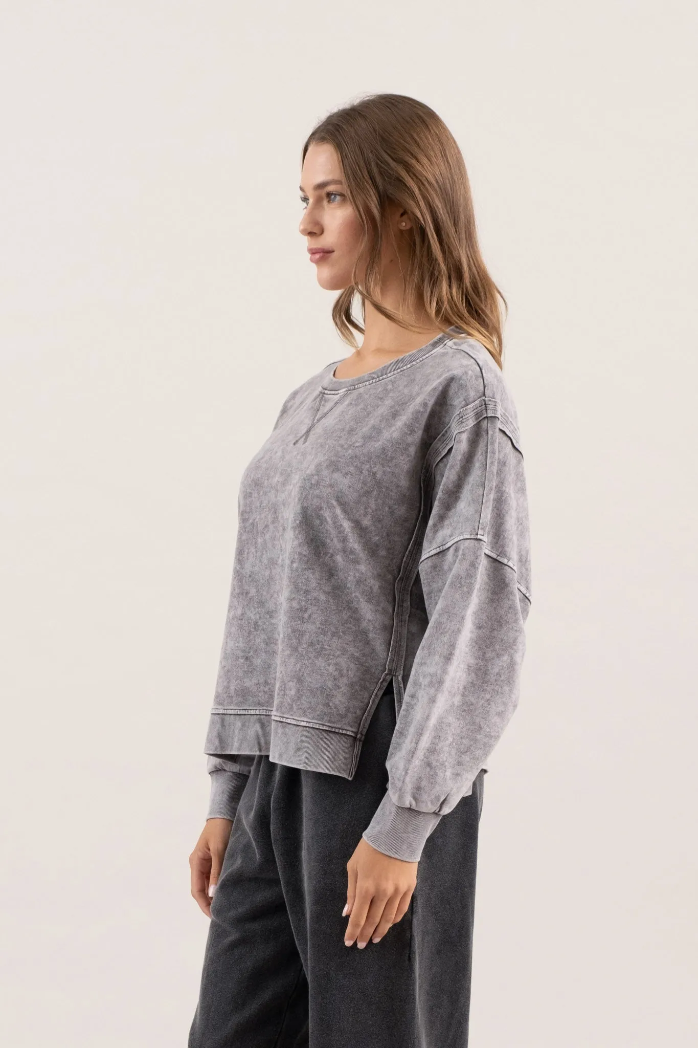 WASHED EXTENDED SHOULDER KNIT TOP sold by Blu Pepper product image thumbnail 3