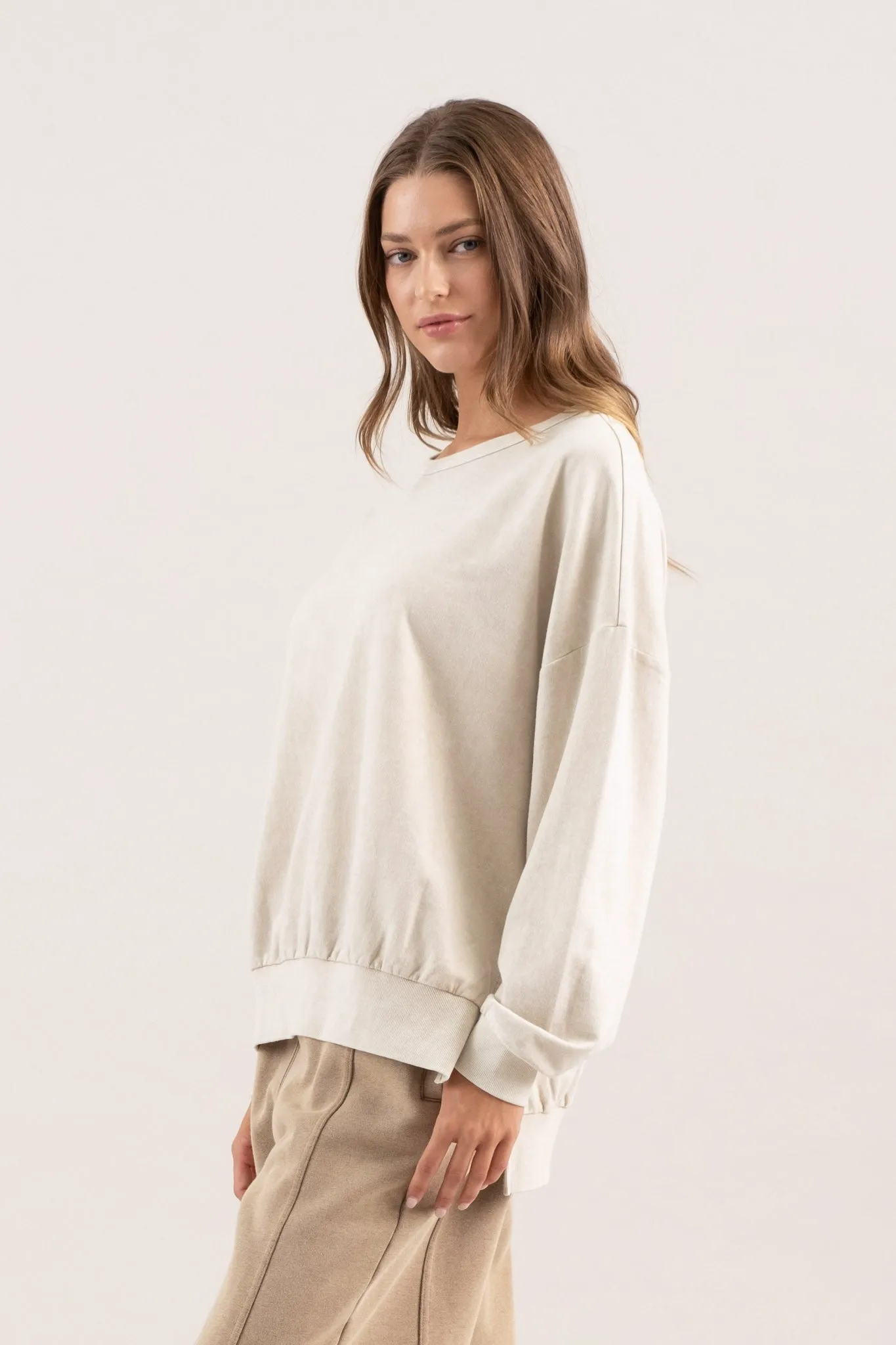 WASHED CREWNECK LONG SLEEVE KNIT TOP sold by Blu Pepper product image thumbnail 3