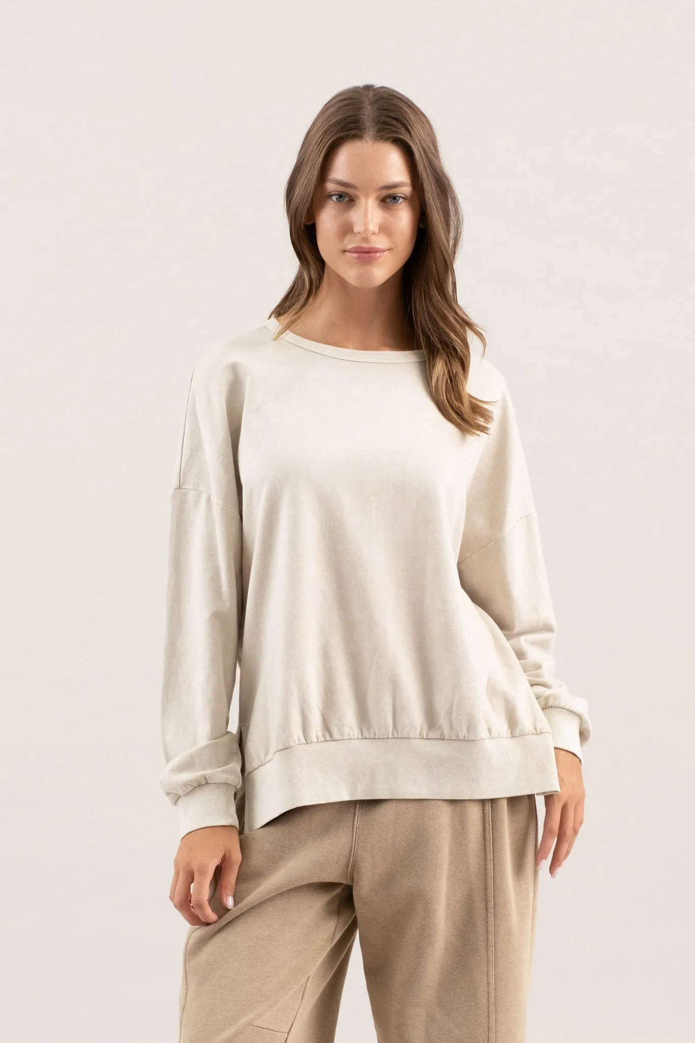 WASHED CREWNECK LONG SLEEVE KNIT TOP sold by Blu Pepper product image thumbnail 4