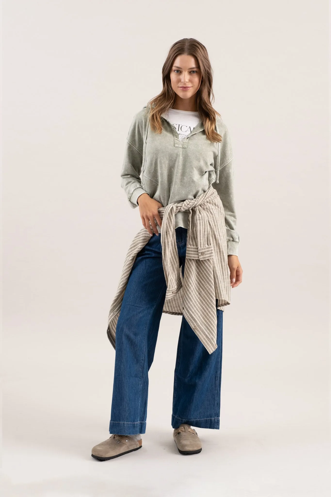 WASHED HOODED HENLEY KNIT SWEATER sold by Blu Pepper product image thumbnail 5