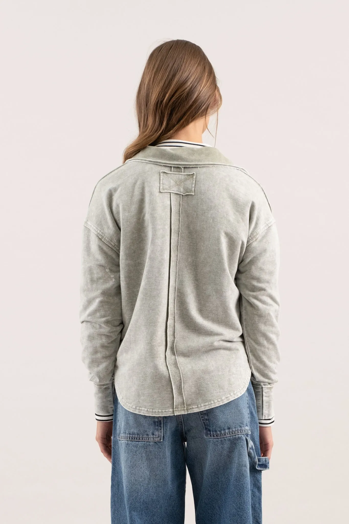 WASHED COLLARED LONG SLEEVE KNIT TOP sold by Blu Pepper product image thumbnail 2