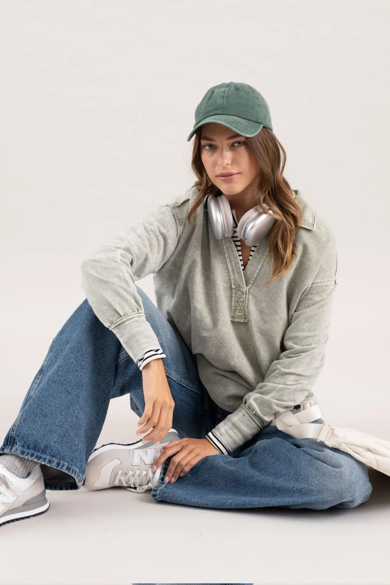 WASHED COLLARED LONG SLEEVE KNIT TOP sold by Blu Pepper product image thumbnail 5