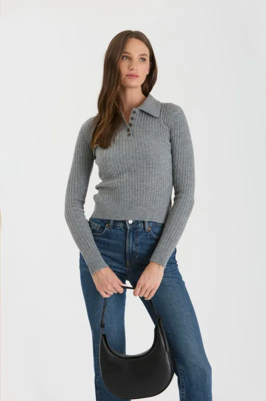 COLLARED POLO LONG SLEEVE KNIT TOP sold by Blu Pepper