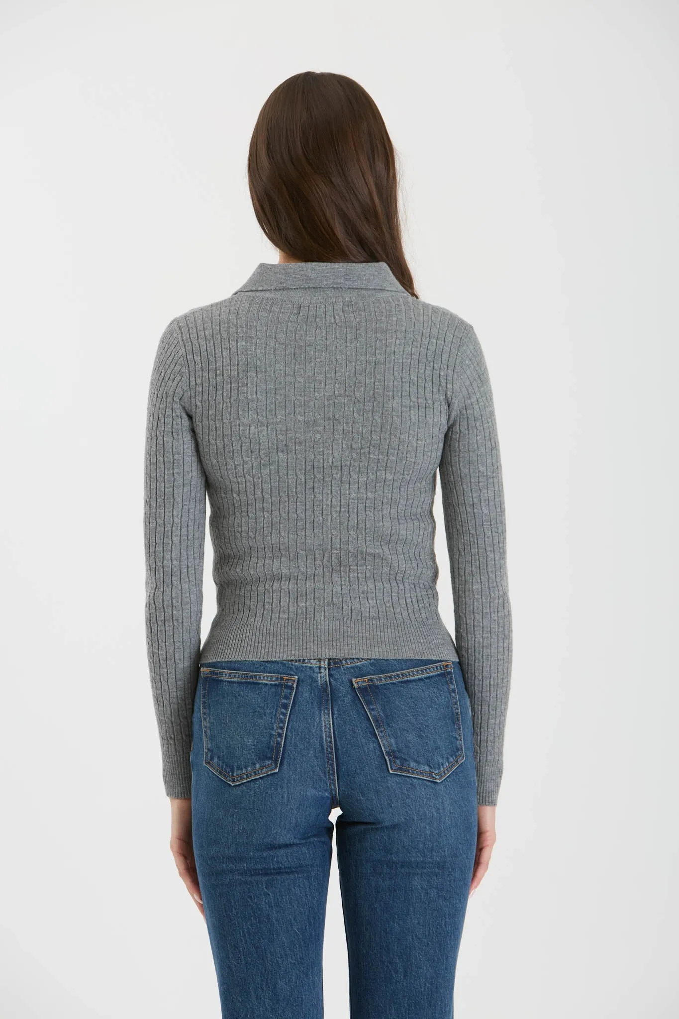 COLLARED POLO LONG SLEEVE KNIT TOP sold by Blu Pepper product image thumbnail 2