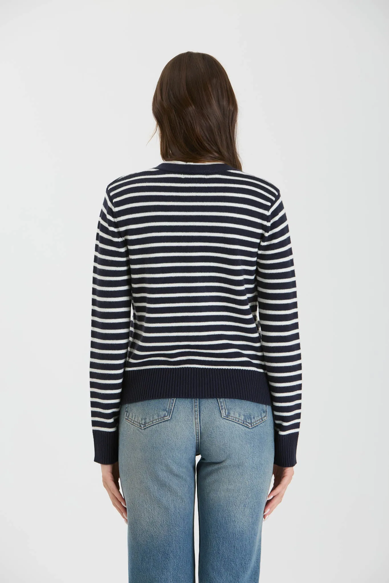 STRIPE V NECK GOLD BUTTON DOWN KNIT CARDIGAN sold by Blu Pepper product image thumbnail 2