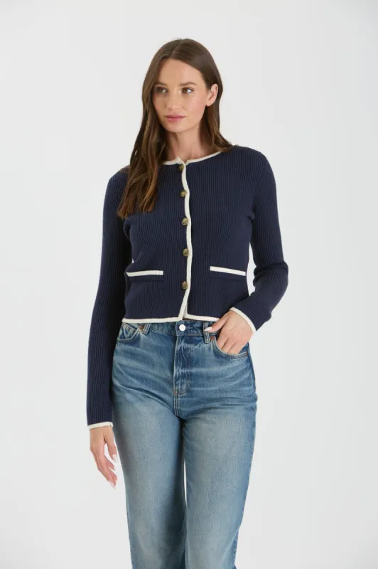 CONTRAST BUTTON DOWN SWEATER KNIT CARDIGAN sold by Blu Pepper