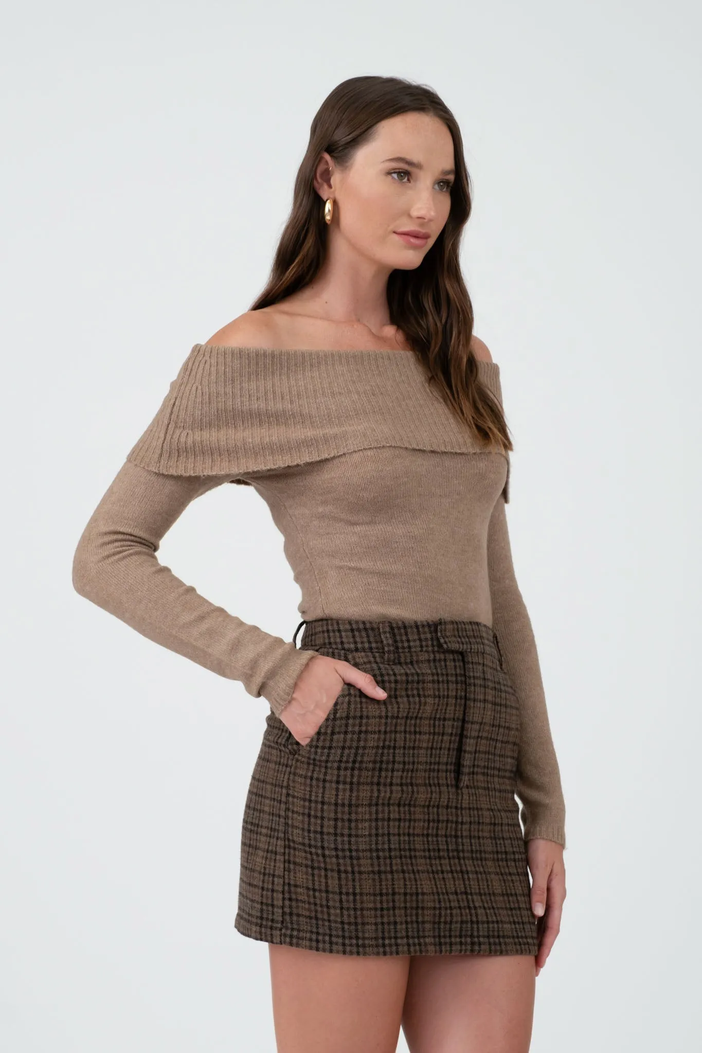 OFF THE SHOULDER FOLD OVER LONG SLEEVE SWEATER sold by Blu Pepper product image thumbnail 3