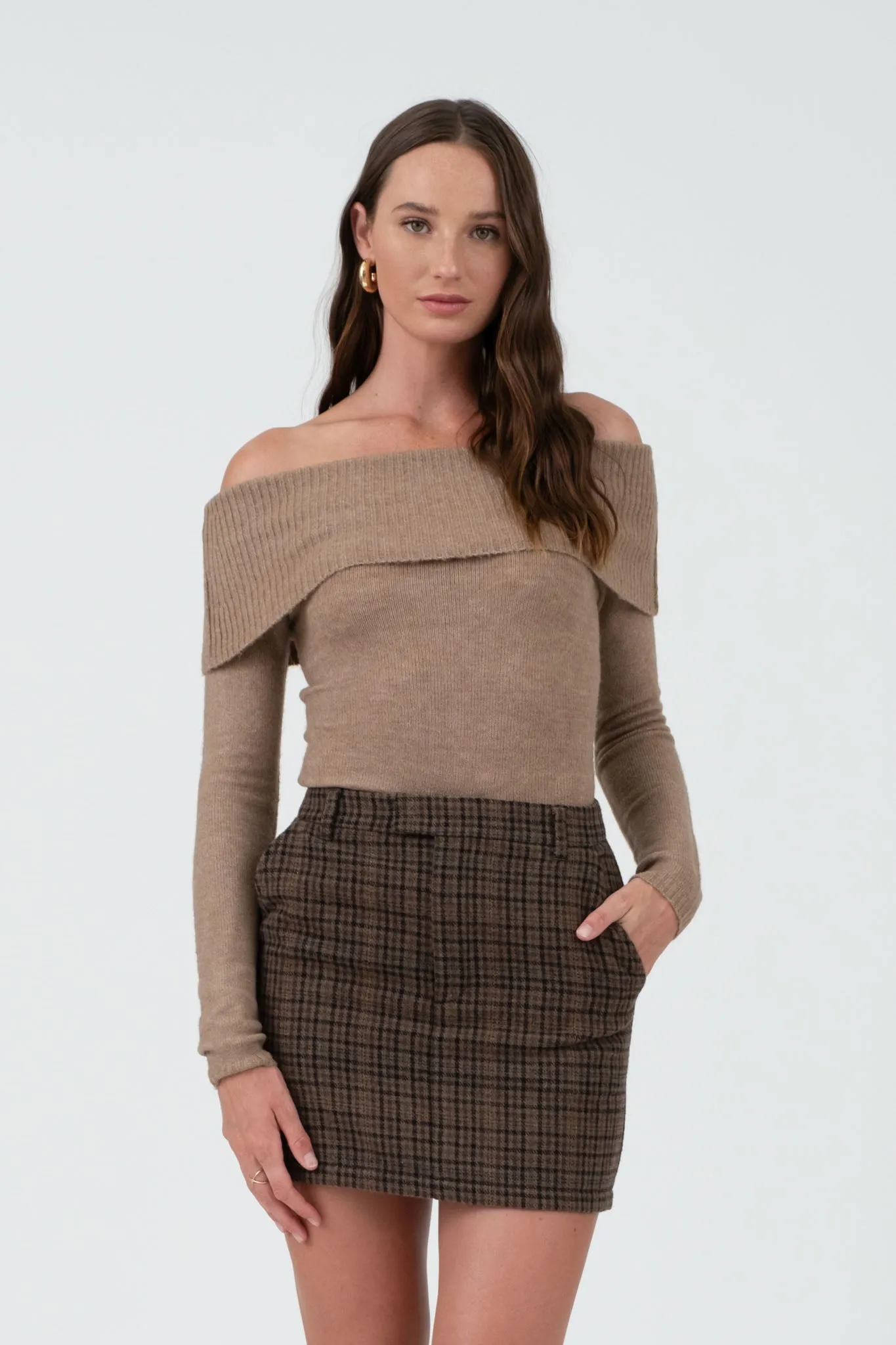 OFF THE SHOULDER FOLD OVER LONG SLEEVE SWEATER sold by Blu Pepper product image thumbnail 4