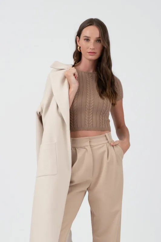 SHORT SLEEVE CABLE KNIT CROP TOP sold by Blu Pepper