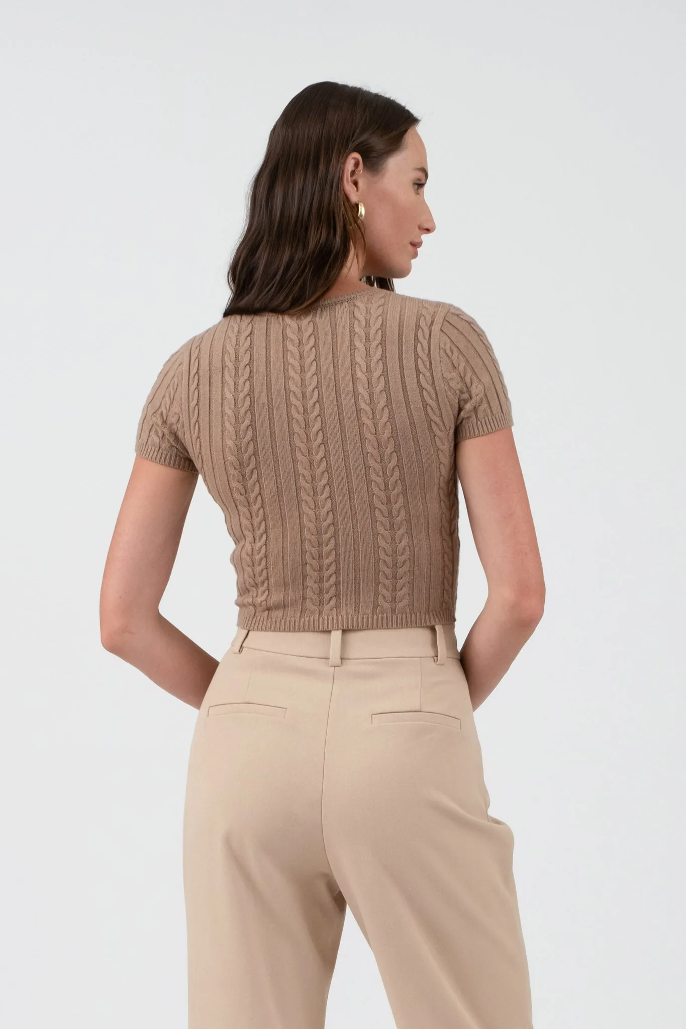 SHORT SLEEVE CABLE KNIT CROP TOP sold by Blu Pepper product image thumbnail 2