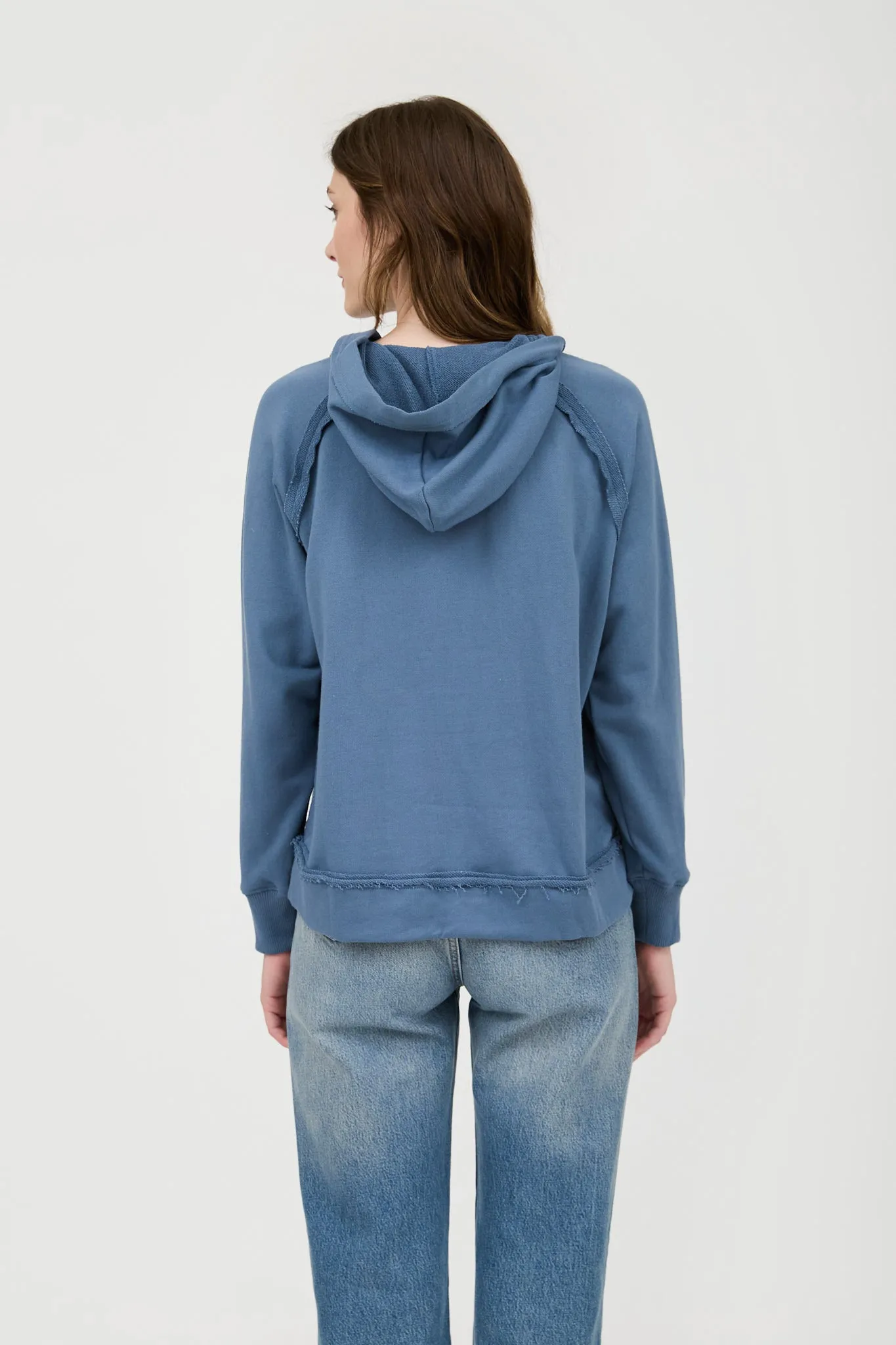 HOODED V NECK RAW EDGE LONG SLEEVE KNIT TOP sold by Blu Pepper product image thumbnail 2