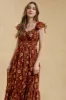 FLORAL RUFFLE SHORT SLEEVE BACK TIE MIDI DRESS sold by Blu Pepper