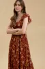 FLORAL RUFFLE SHORT SLEEVE BACK TIE MIDI DRESS sold by Blu Pepper