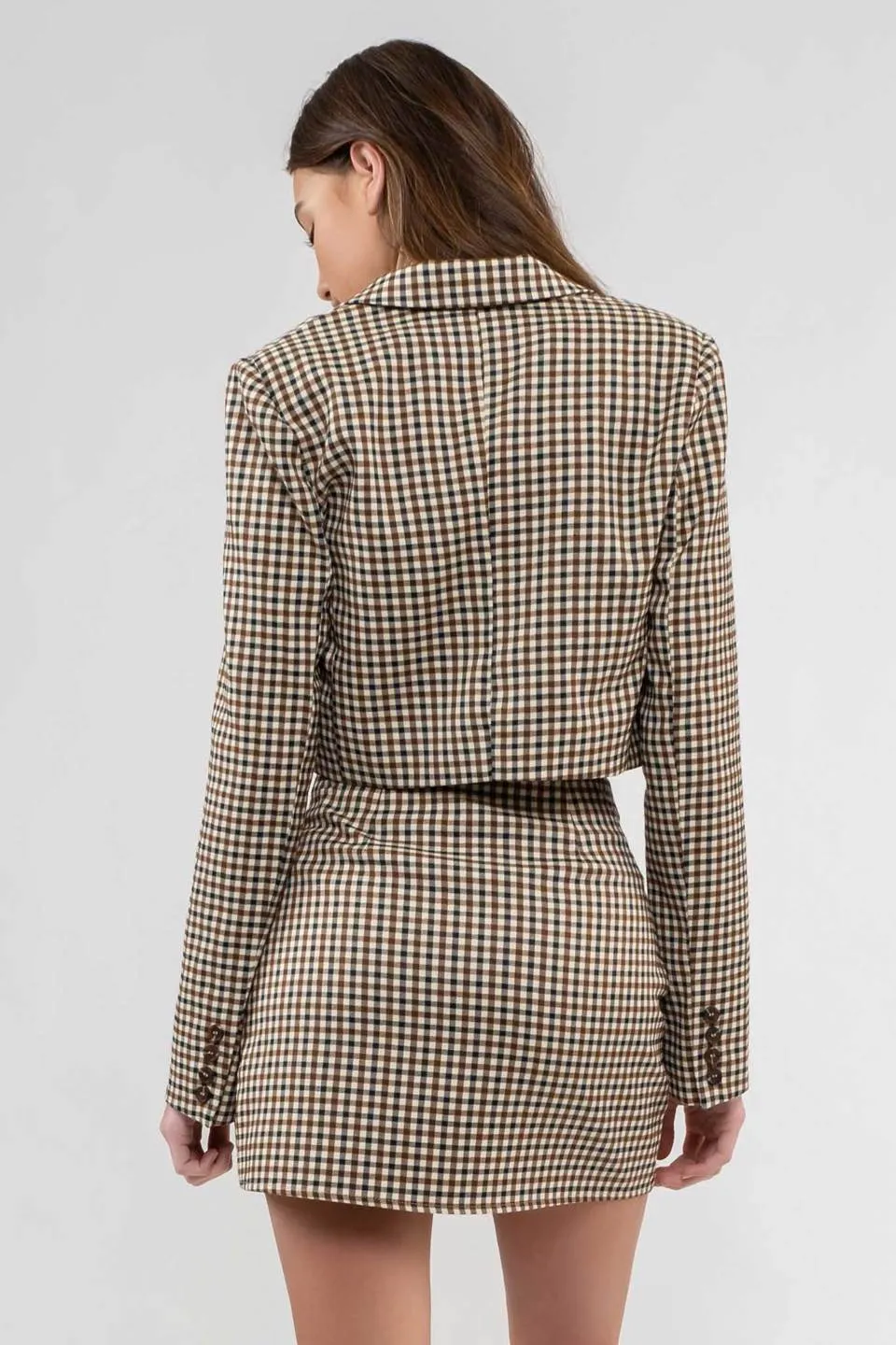 PLAID BUTTON FRONT CROPPED BLAZER sold by Blu Pepper product image thumbnail 2