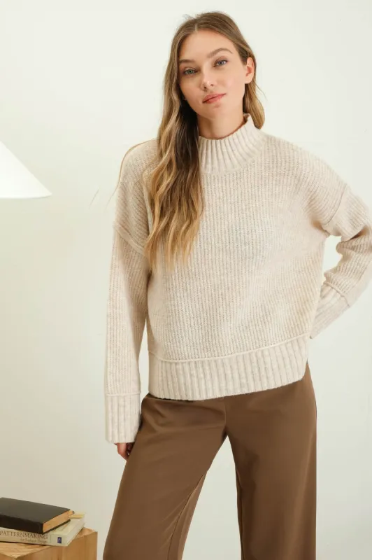 MOCK NECK SPLIT HEM KNIT PULLOVER SWEATER sold by Blu Pepper