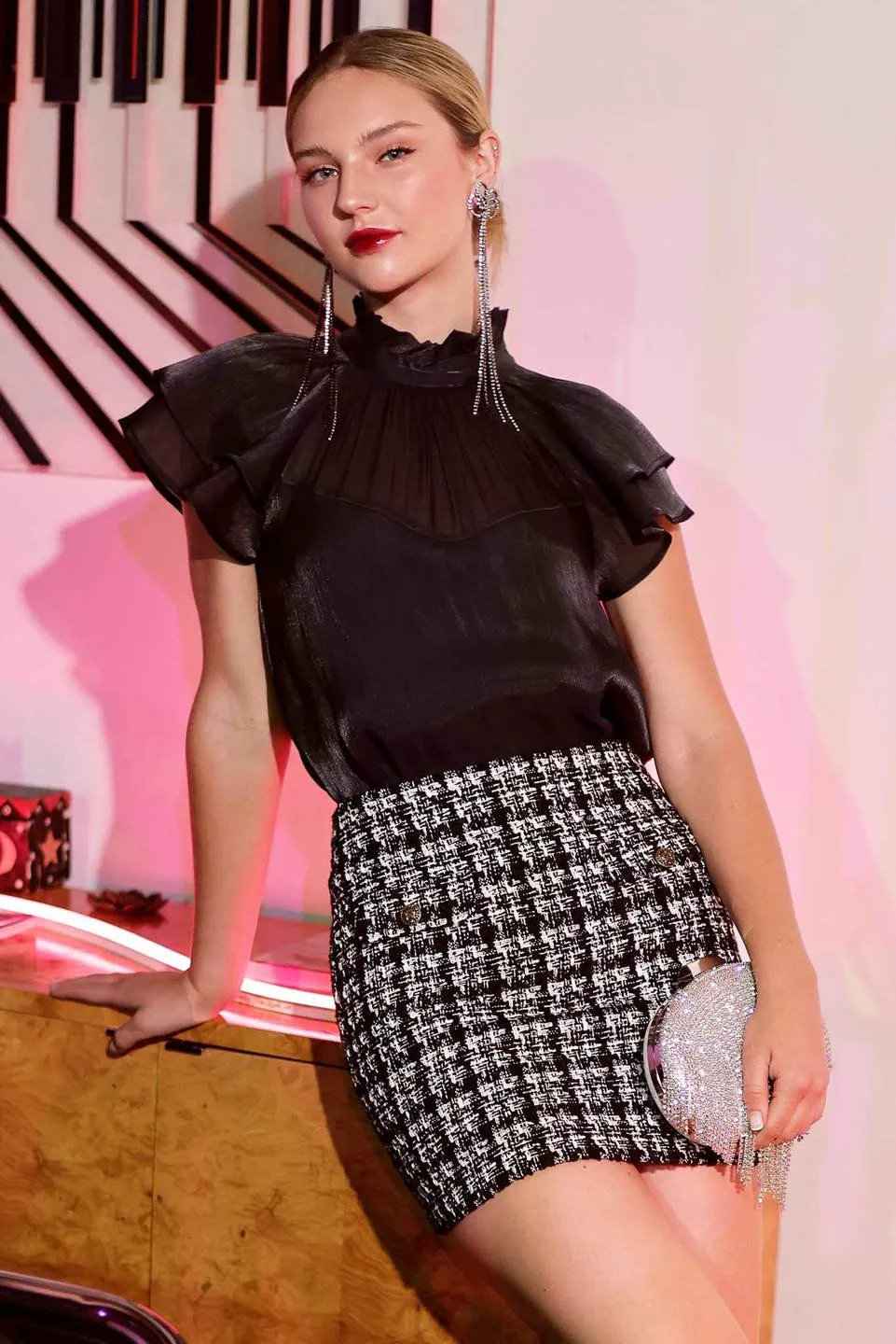 ILLUSION SWEETHEART MOCK NECK BLOUSE sold by Blu Pepper