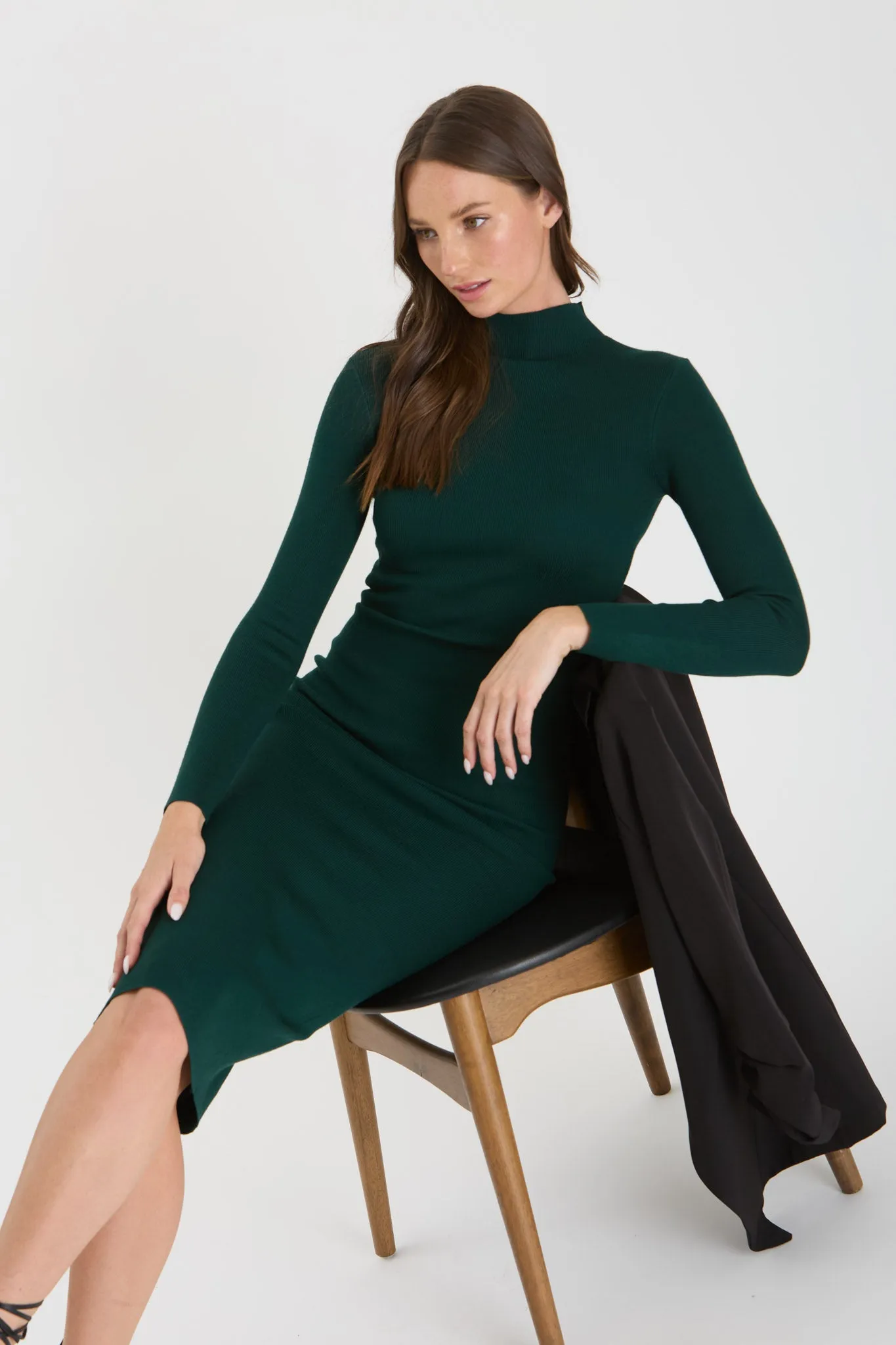 MOCK NECK LONG SLEEVE SWEATER KNIT MIDI DRESS sold by Blu Pepper