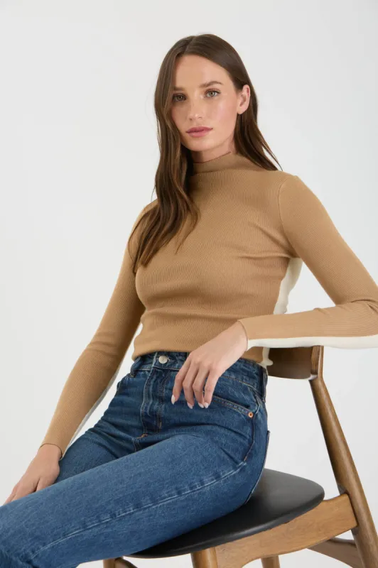 TWO-TONE COLORBLOCK MOCK NECK KNIT SWEATER sold by Blu Pepper