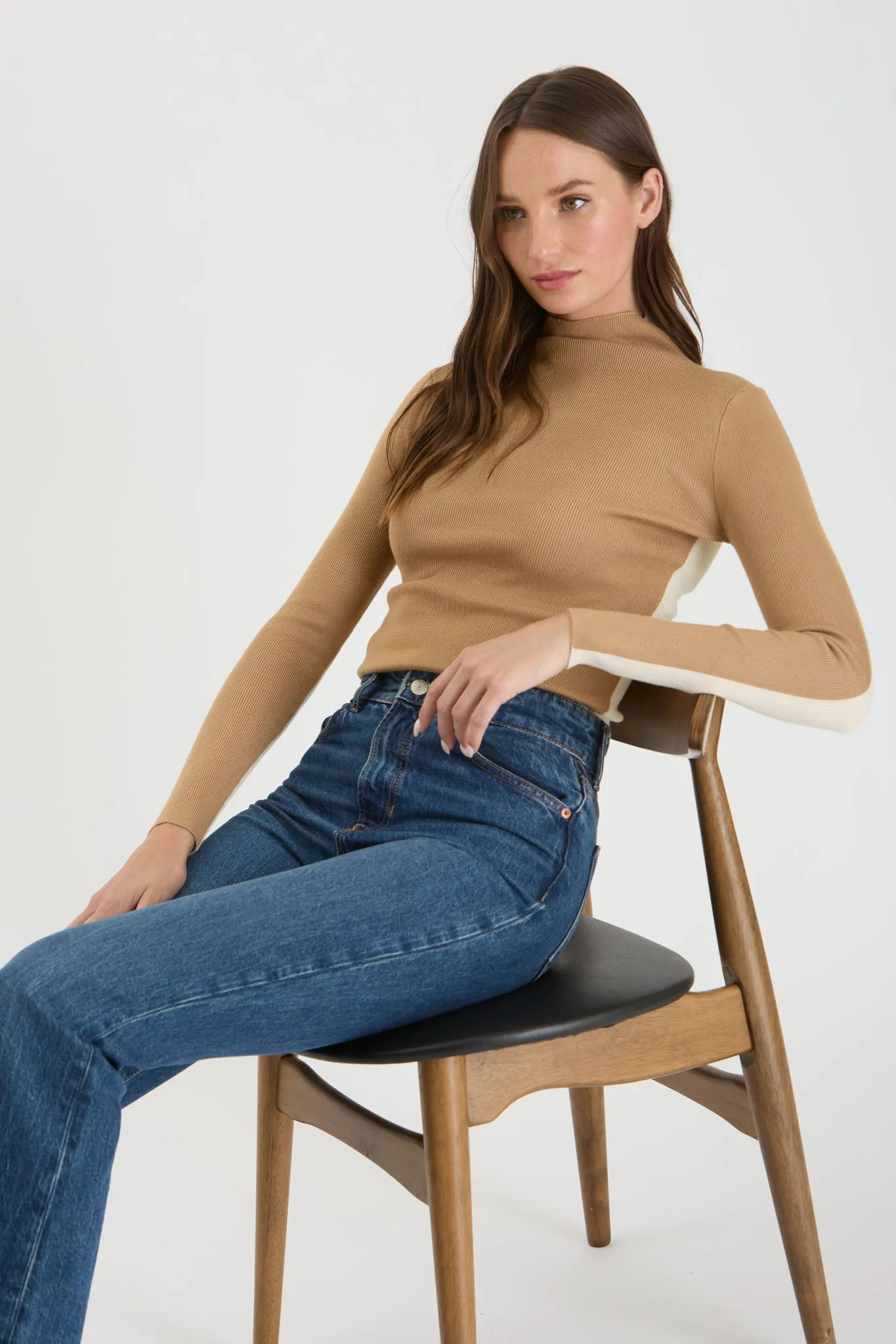 TWO-TONE COLORBLOCK MOCK NECK KNIT SWEATER sold by Blu Pepper product image thumbnail 5