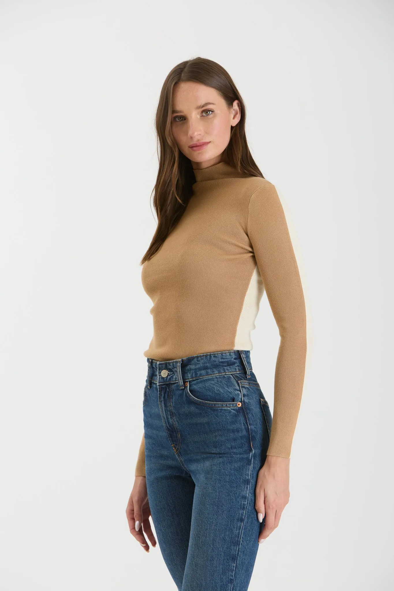 TWO-TONE COLORBLOCK MOCK NECK KNIT SWEATER sold by Blu Pepper product image thumbnail 3