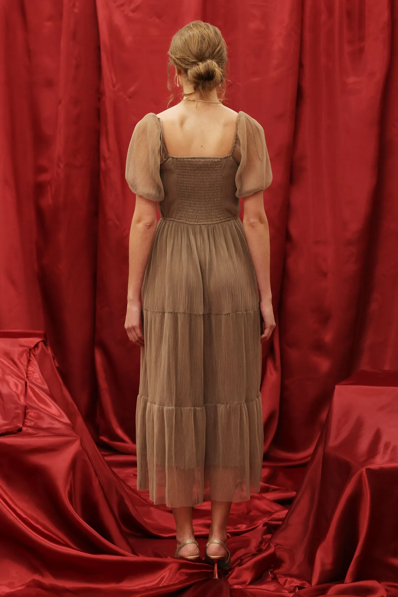 PUFF SLEEVE CORSET TIERED ORGANZA MIDI DRESS sold by Blu Pepper product image thumbnail 2