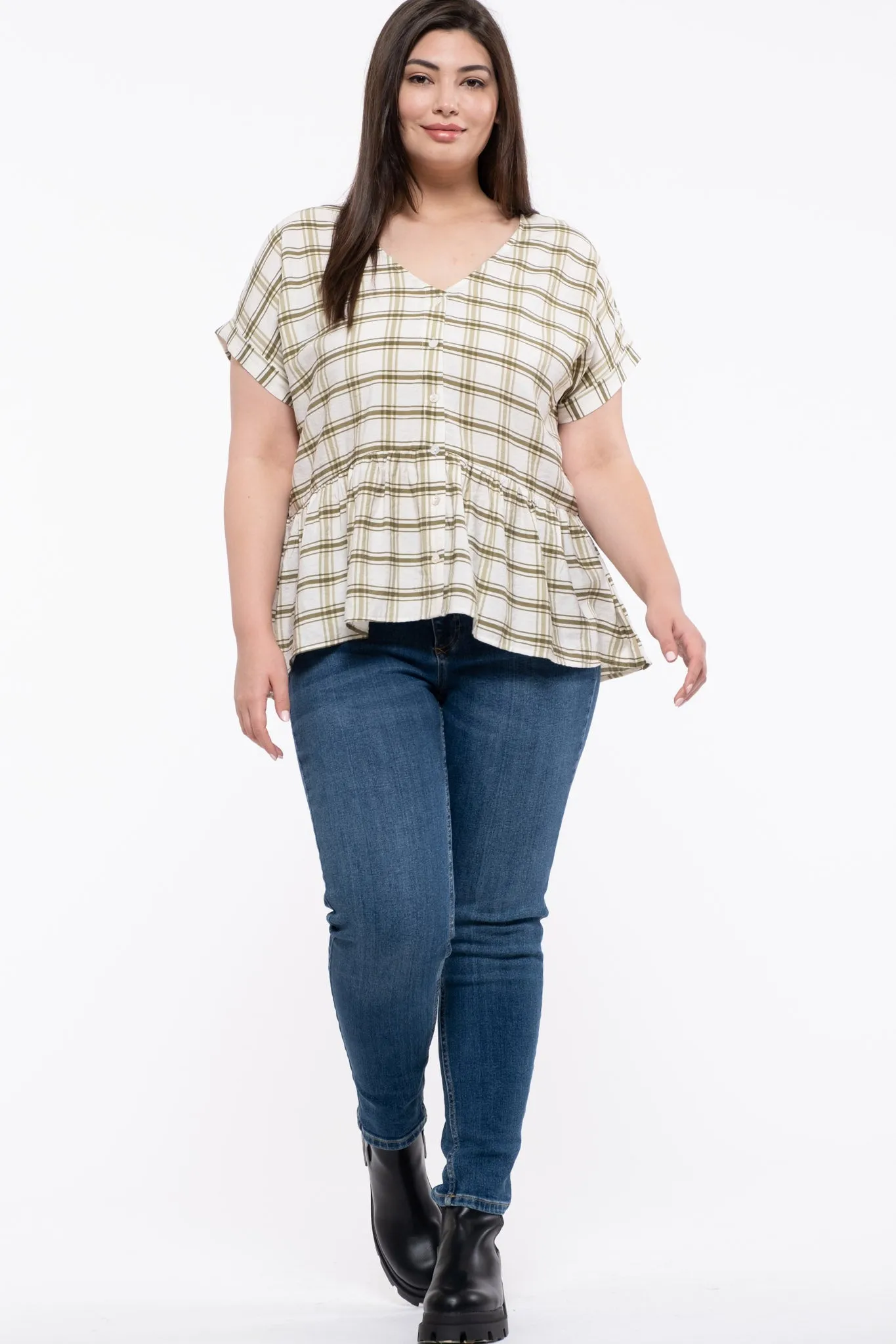 PLUS GRID BUTTON UP TOP sold by Blu Pepper product image thumbnail 5