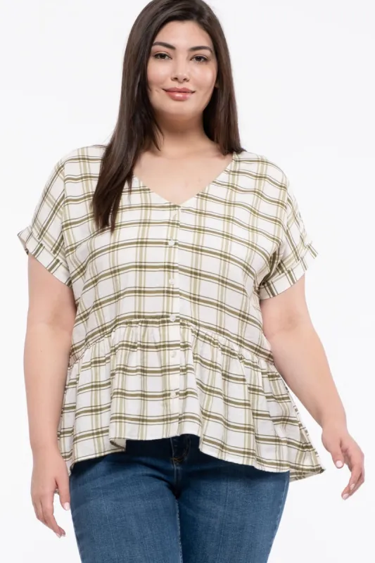 PLUS GRID BUTTON UP TOP made by Blu Pepper