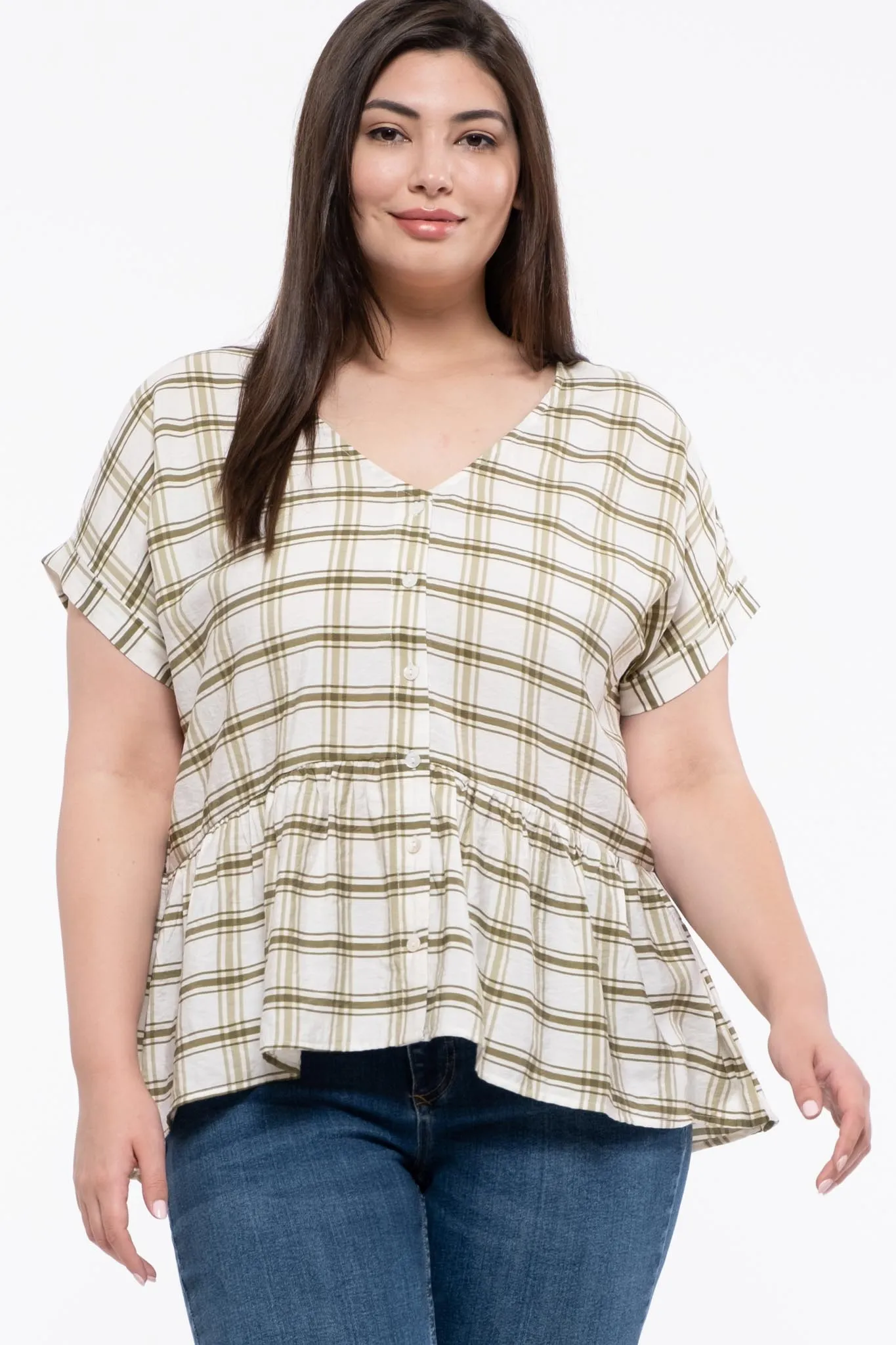 PLUS GRID BUTTON UP TOP sold by Blu Pepper