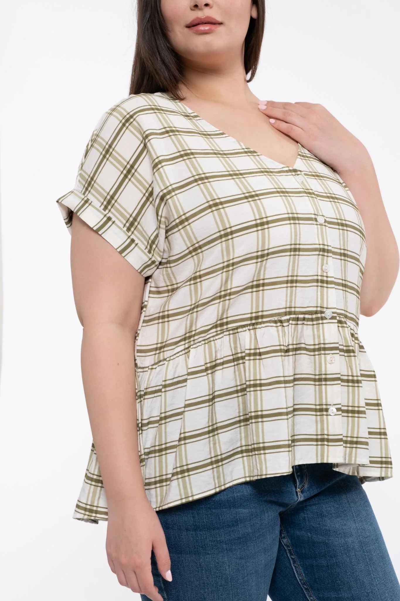 PLUS GRID BUTTON UP TOP sold by Blu Pepper product image thumbnail 4