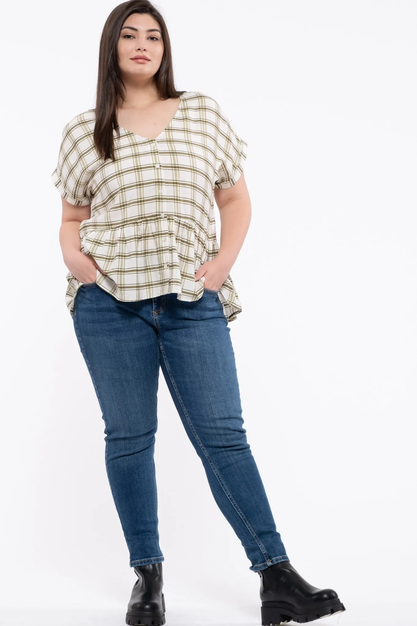 PLUS GRID BUTTON UP TOP sold by Blu Pepper product image thumbnail 3