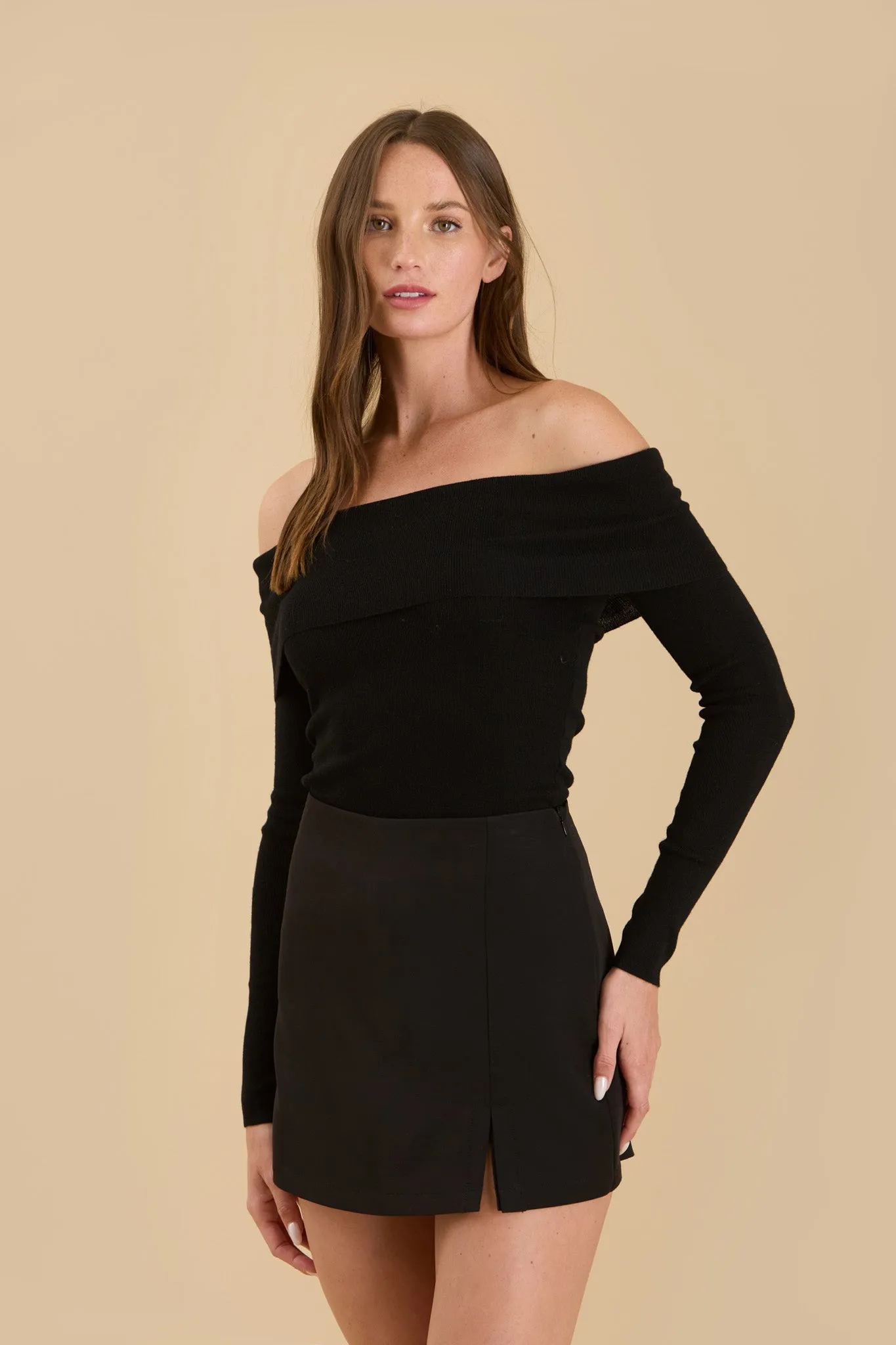 OFF THE SHOULDER FOLD OVER SWEATER KNIT PULLOVER sold by Blu Pepper product image thumbnail 5