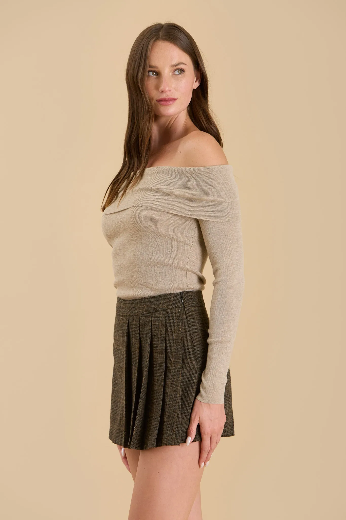 OFF THE SHOULDER FOLD OVER SWEATER KNIT PULLOVER sold by Blu Pepper