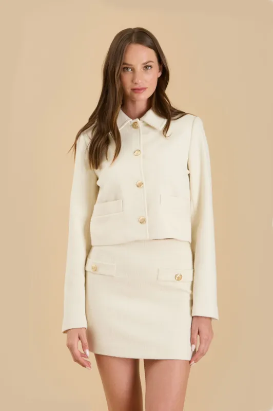 SOLID TWEED COLLARED BUTTON DOWN JACKET sold by Blu Pepper