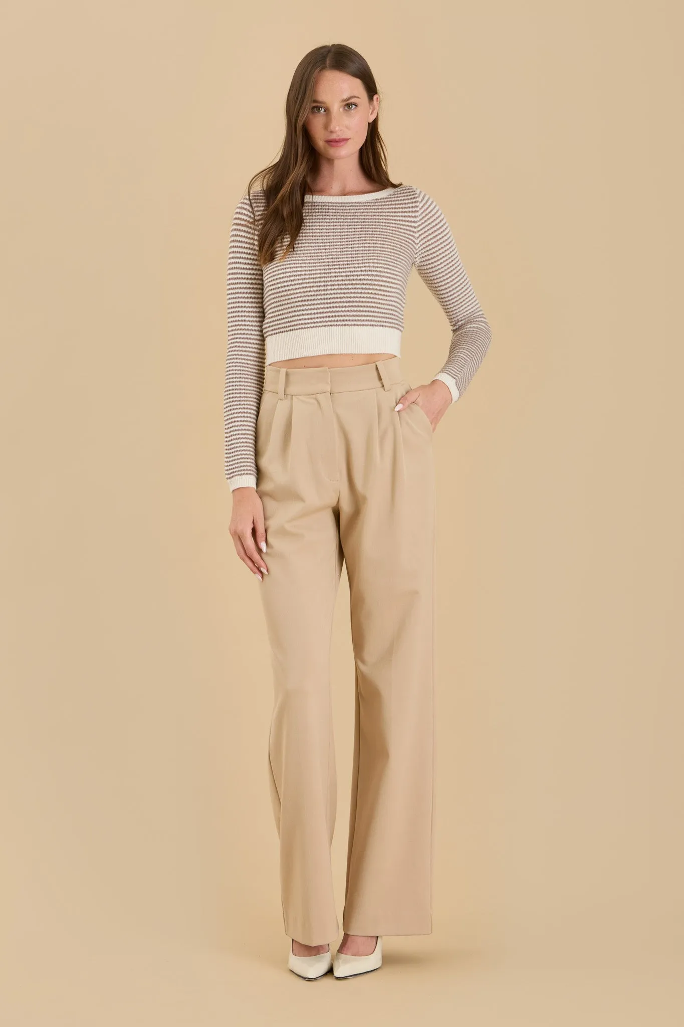STRIPE BOAT NECK KNIT LONG SLEEVE CROPPED SWEATER sold by Blu Pepper product image thumbnail 5
