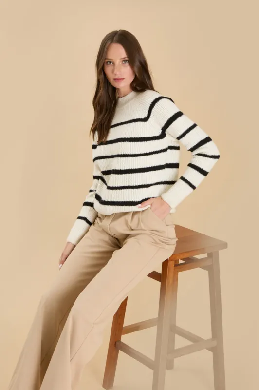 STRIPE HIGH NECK KNIT PULLOVER SWEATER sold by Blu Pepper