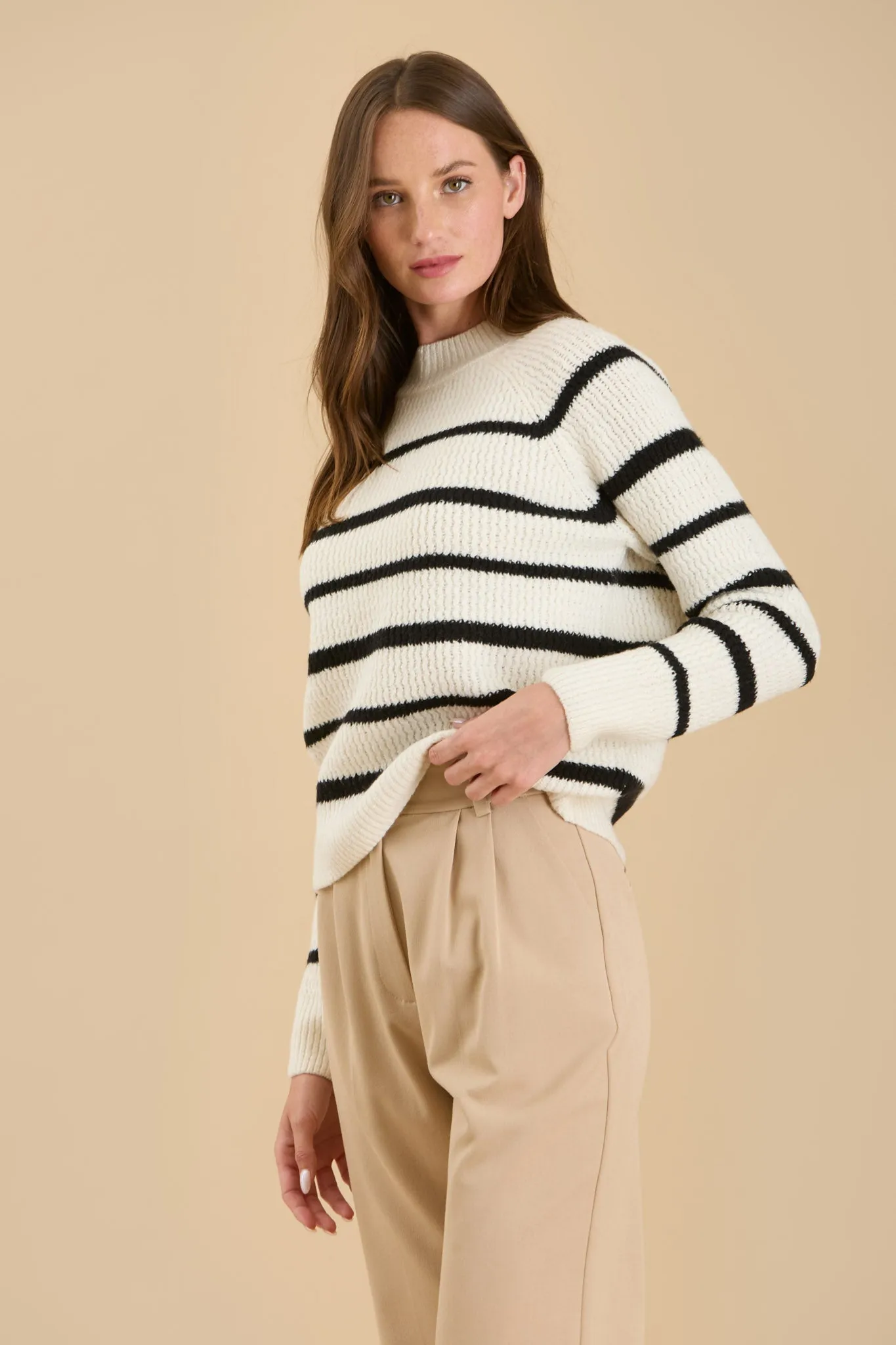 STRIPE HIGH NECK KNIT PULLOVER SWEATER sold by Blu Pepper product image thumbnail 3