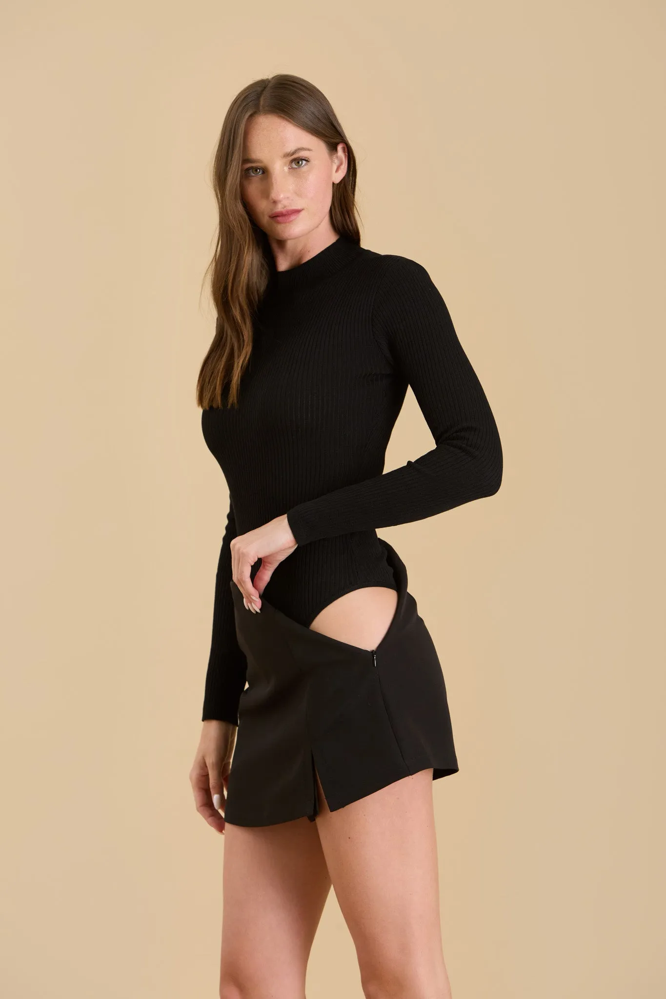 HIGH NECK LONG SLEEVE RIBBED KNIT BODYSUIT sold by Blu Pepper product image thumbnail 3