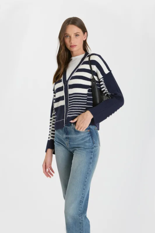 MULTI STRIPE BUTTON DOWN KNIT CARDIGAN sold by Blu Pepper