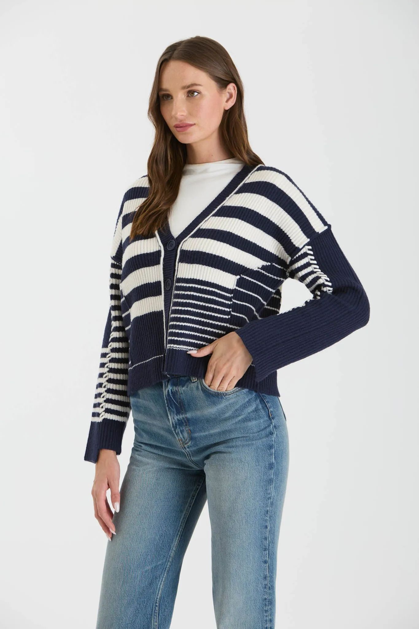 MULTI STRIPE BUTTON DOWN KNIT CARDIGAN sold by Blu Pepper product image thumbnail 3