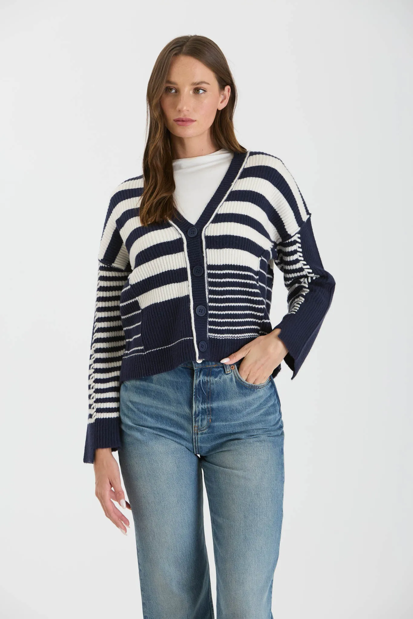 MULTI STRIPE BUTTON DOWN KNIT CARDIGAN sold by Blu Pepper product image thumbnail 4