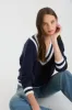 CONTRAST LINE V NECK LONG SLEEVE KNIT SWEATER sold by Blu Pepper