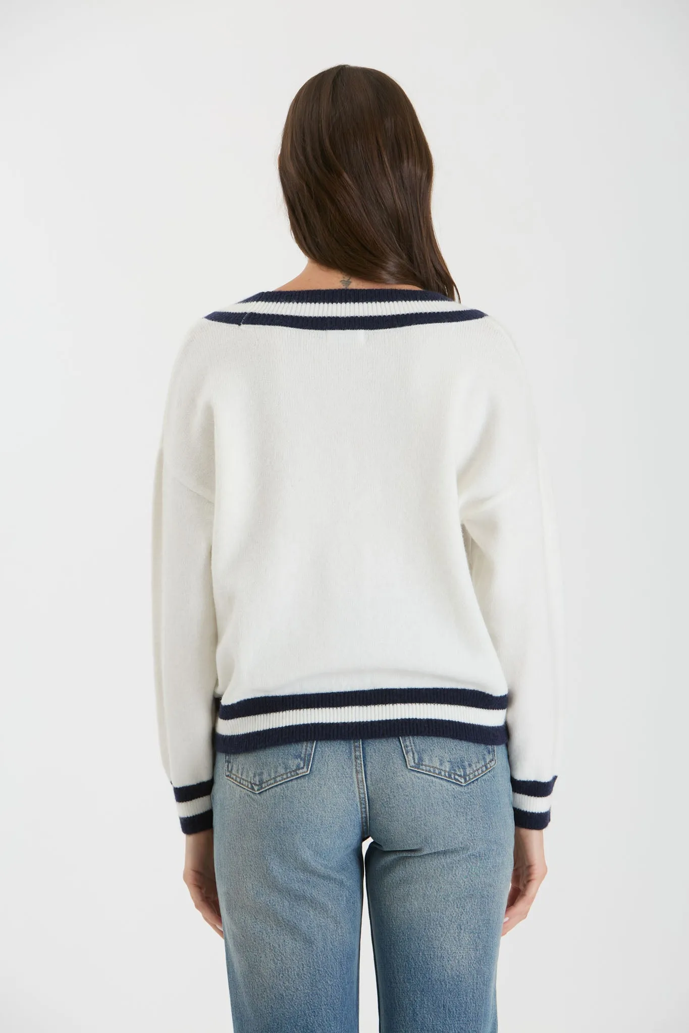 CONTRAST LINE V NECK LONG SLEEVE KNIT SWEATER sold by Blu Pepper product image thumbnail 5