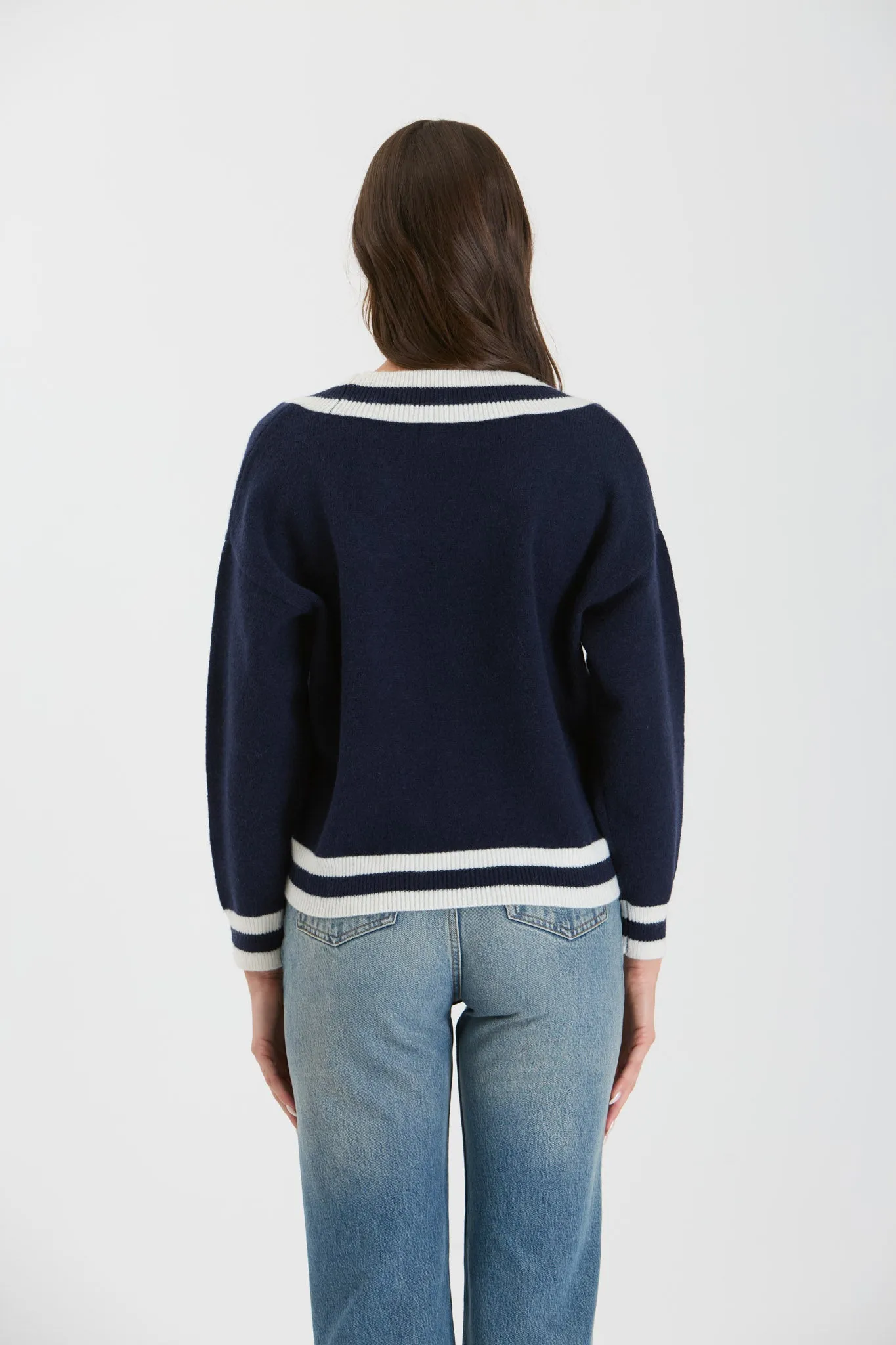 CONTRAST LINE V NECK LONG SLEEVE KNIT SWEATER sold by Blu Pepper product image thumbnail 2