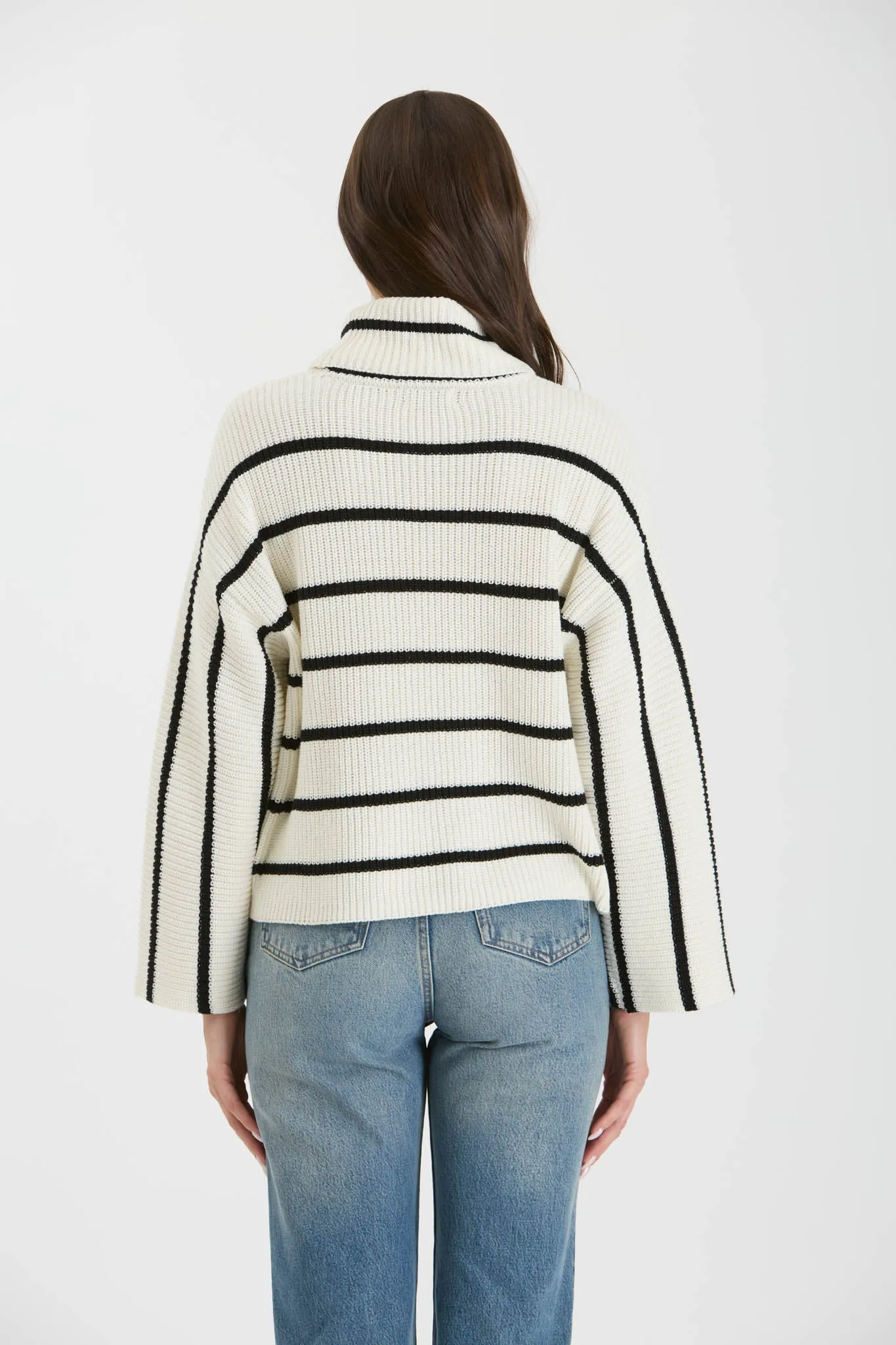 STRIPE TURTLENECK LONG WIDE SLEEVE KNIT SWEATER sold by Blu Pepper product image thumbnail 2