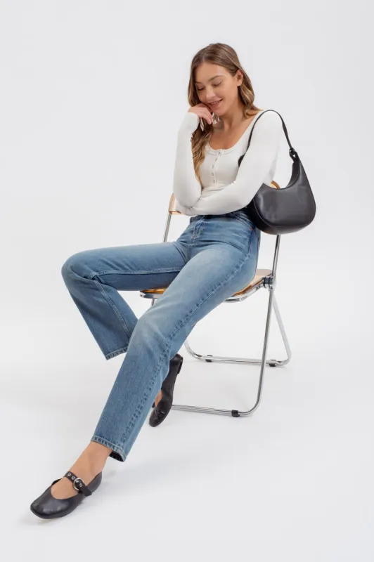 SCOOP NECK LONG SLEEVE HENLEY KNIT TOP sold by Blu Pepper