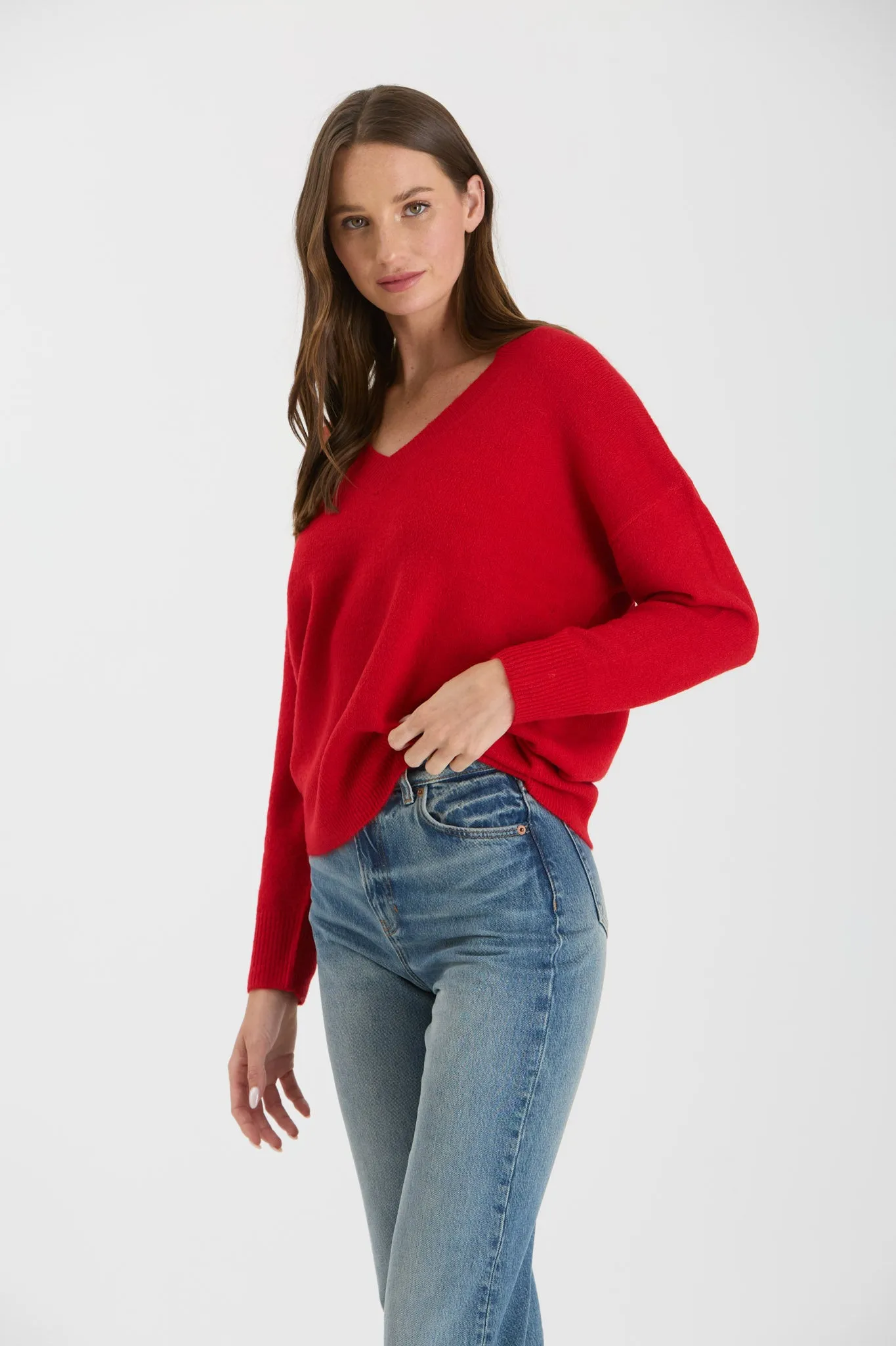 SOLID V NECK DROP SHOULDER KNIT SWEATER sold by Blu Pepper product image thumbnail 3