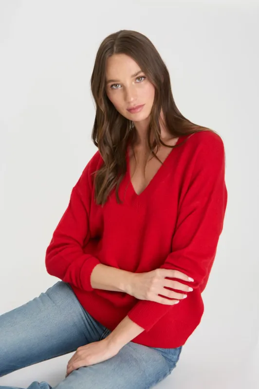 SOLID V NECK DROP SHOULDER KNIT SWEATER sold by Blu Pepper